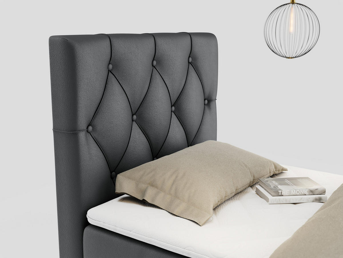 BOXBETT ALDA 90/200 Dunkelgrau Kunstleder - H4 - Links Seite - Dunkelgrau, Holz/Textil (90/200cm) - MKS