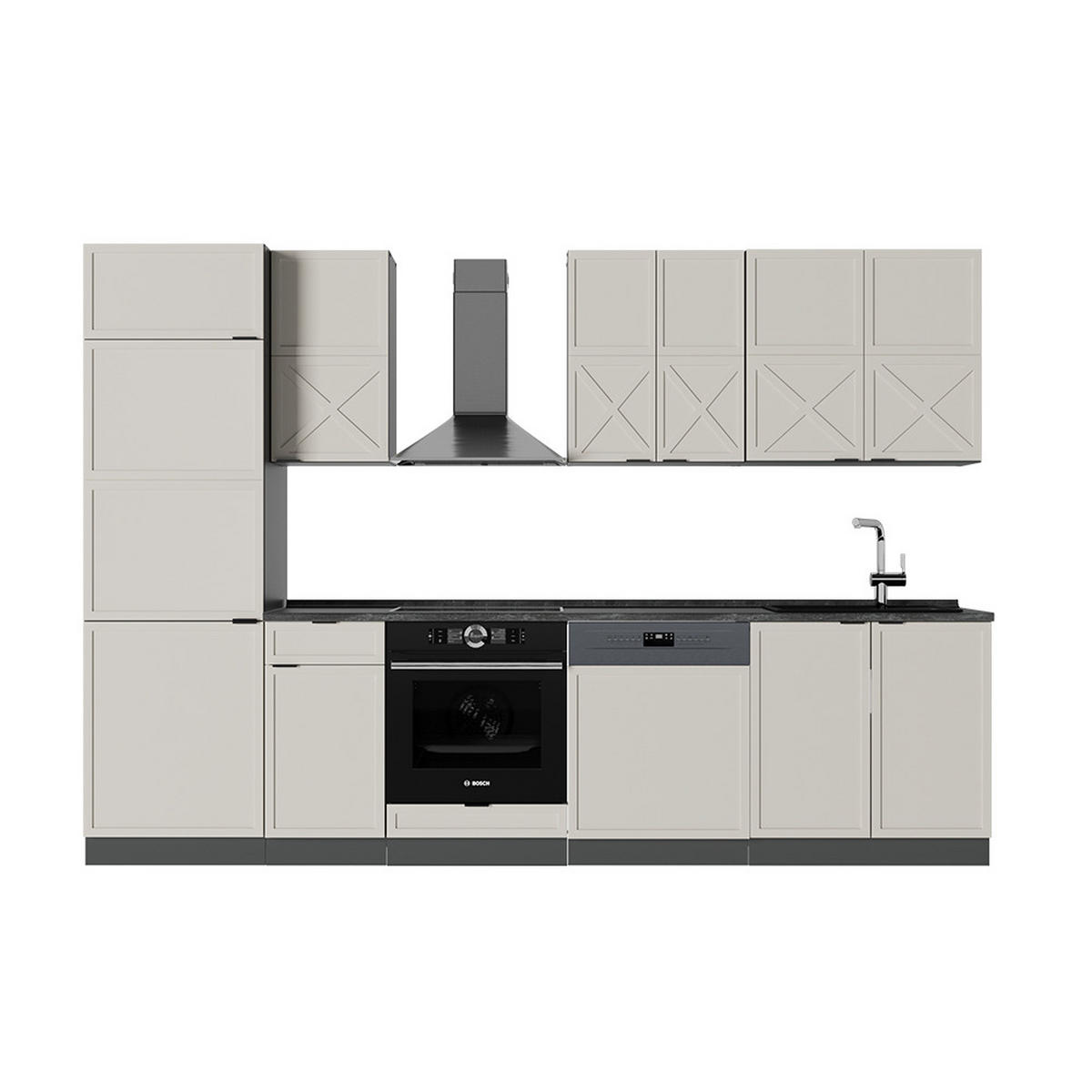 KÜCHENZEILE Fame-Line GrauBeige/Anthrazit 300 cm, AP Anthrazit - Anthrazit/Grau, Holzwerkstoff (300/81.6/60cm) - Vicco