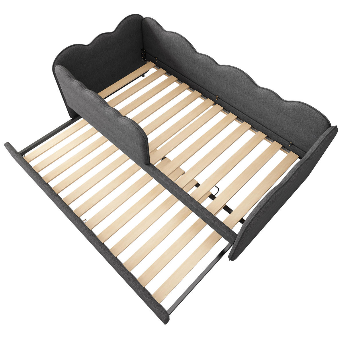 POLSTERBETT aus Leinen 90x190 cm in Grau mit Ausziehbett - Grau, Textil (90/190cm) - Modfu