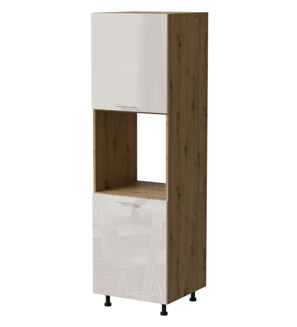 BACKOFENUMBAUSCHRANK Brerra D14/RU/2D RAL 9001 creme Hochglanz / Eiche Artisan Matt 60 / 59 / 207cm - Creme/Eiche Artisan, Holz/Holzwerkstoff (60/207/59cm) - Feldmann-Wohnen