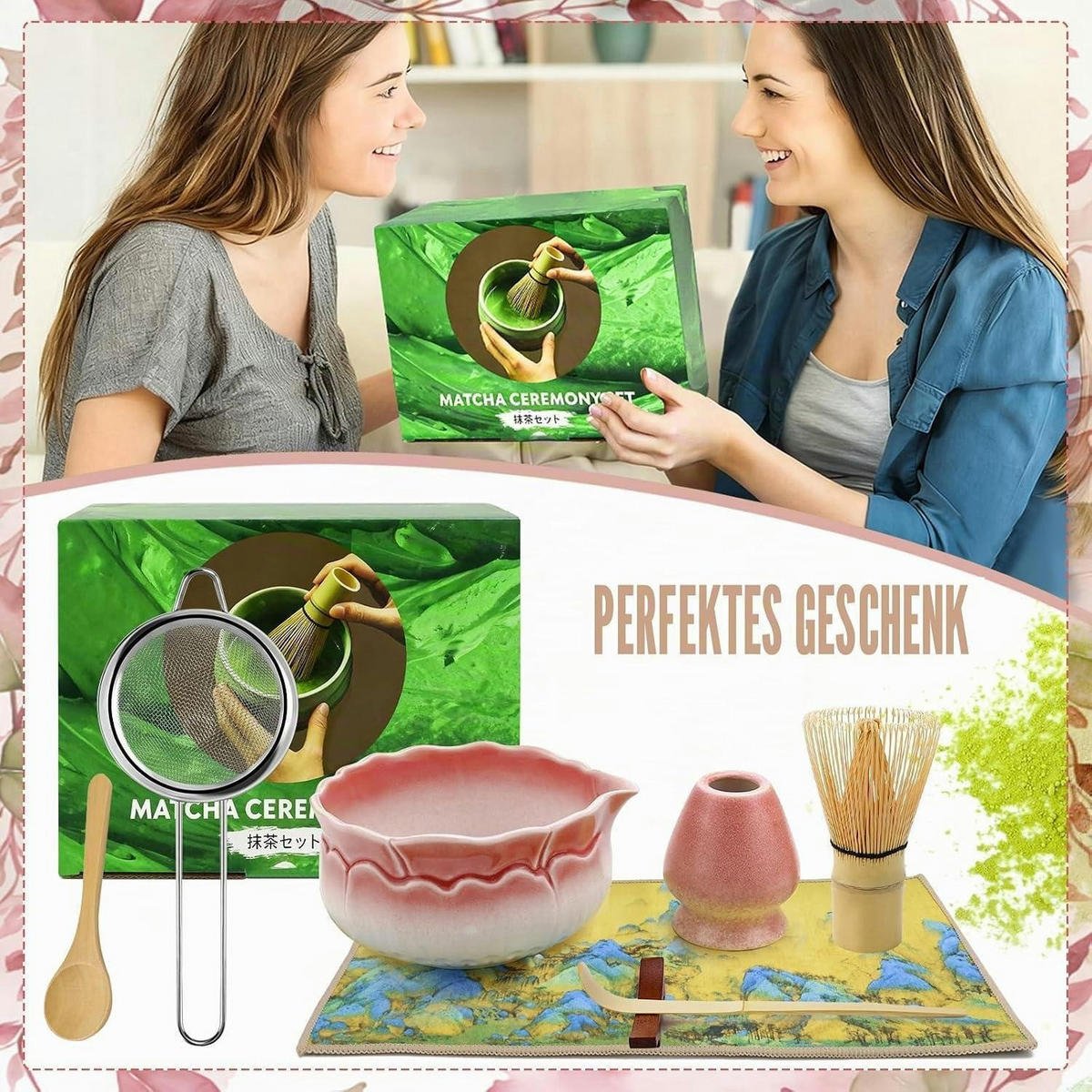 MATCHA Set 8-teiliges Set Keramik Bambus - Rot, Keramik (16.5/1/30.5cm)