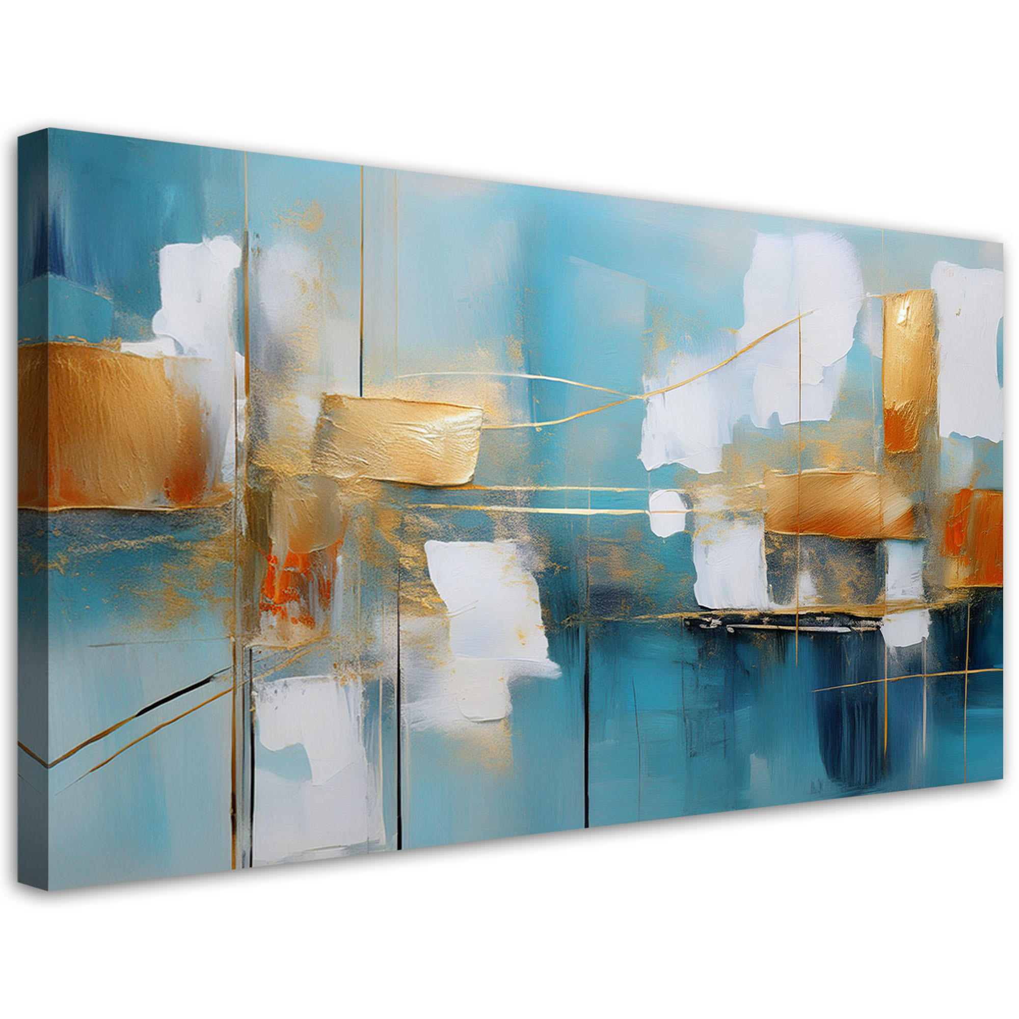 WANDBILD türkise abstraktion mit gold - Türkis, Textil (80/40cm) - Feeby