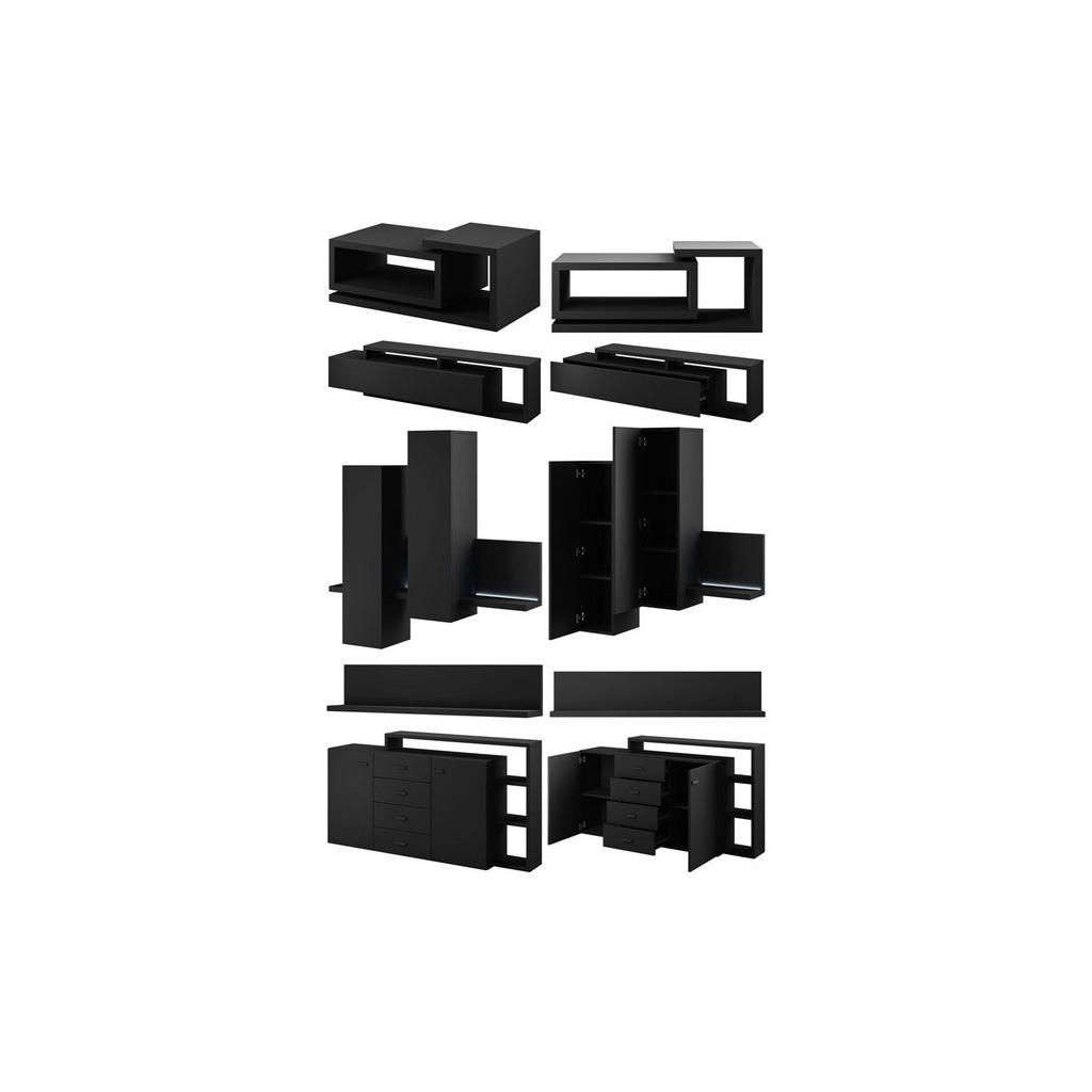 Thumbnail - Feldmann-Wohnen Wohnzimmer-Set, Schwarz, Schwarz, Holz, 6 Fächer, 5 Schubladen, Rechteckig,Rechteckig, 821x142x60 cm, Wo...