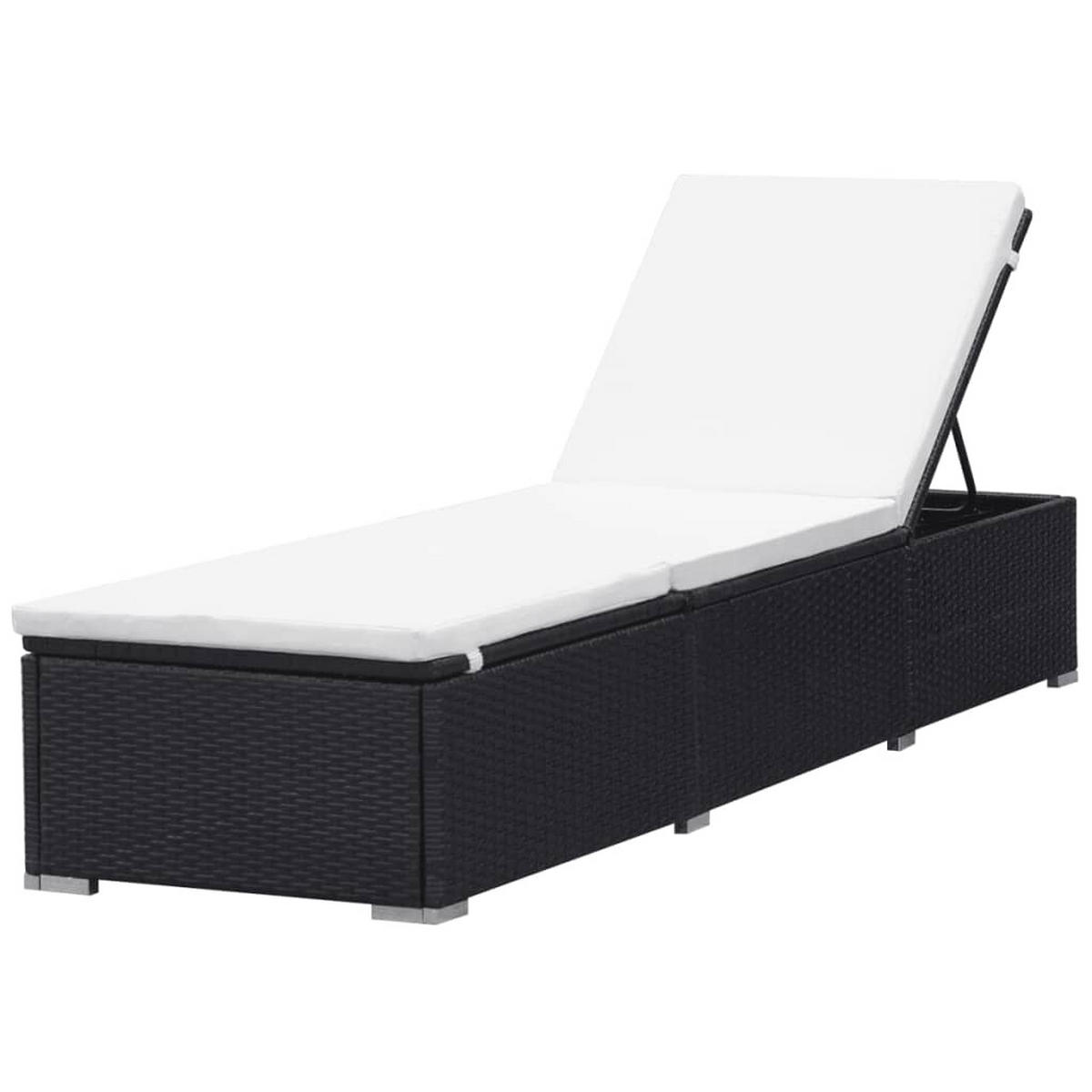 SONNENLIEGEN mit Auflage 2 Stk. Poly Rattan Schwarz - Schwarz, Kunststoff (60/31/195cm) - furnicato