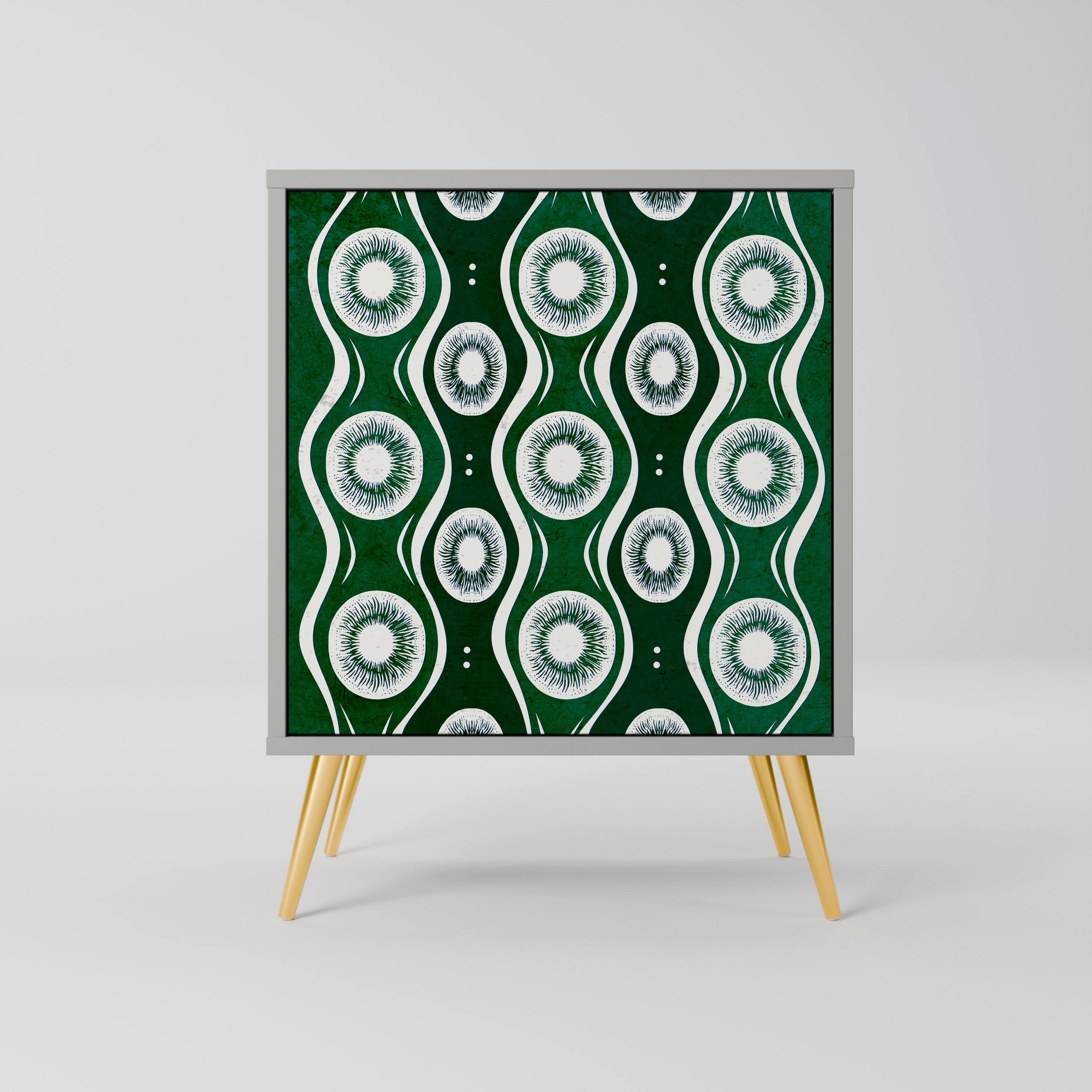 SIDEBOARD GREEN EYES, Grau, 57,5x42x75,5 cm, Goldfarbene Metallfüße - Goldfarben/Multicolor, Holzwerkstoff/Metall (57.5/75.5/42cm) - SpaceRebels