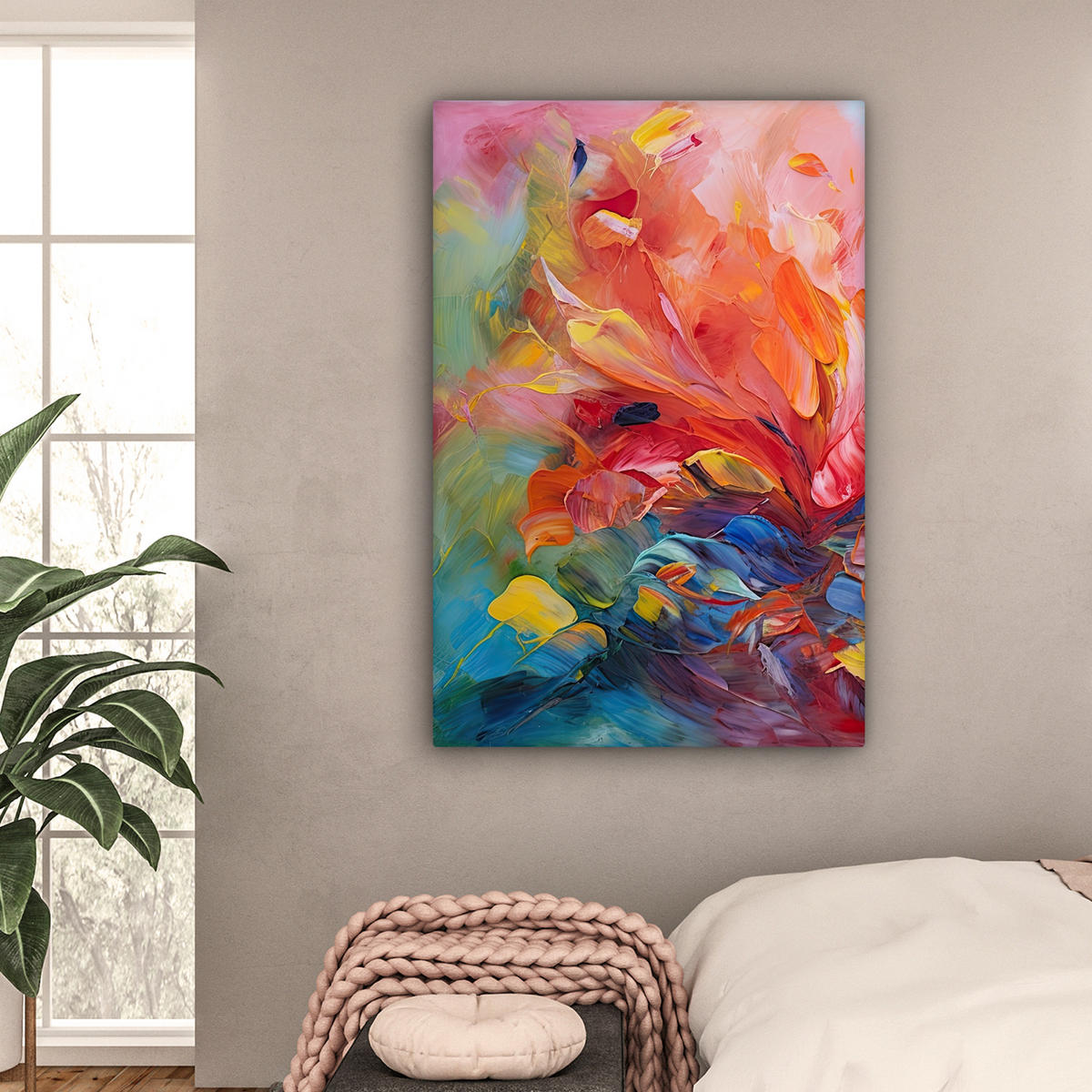 LEINWANDBILD Ölgemälde - Kunst - Abstrakt - Farbenfroh Deko XXL 80x120 cm - Altrosa, Textil (80/120cm) - MuchoWow