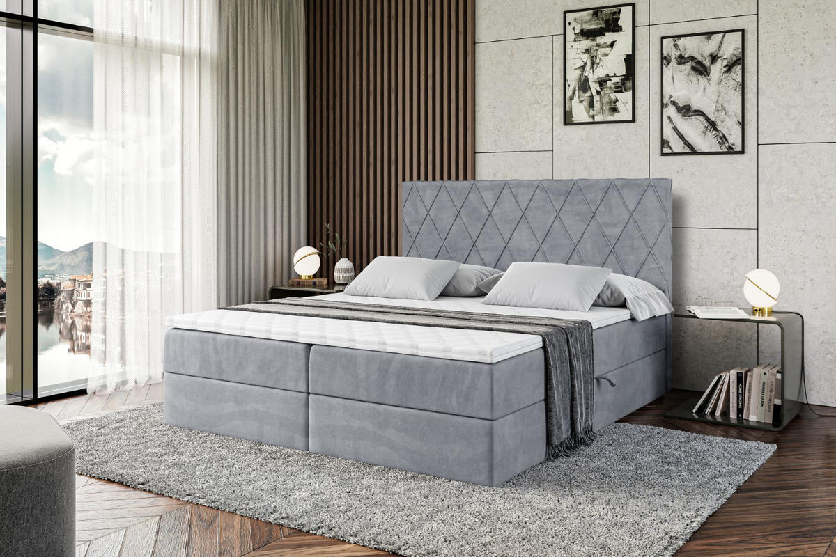 BOXBETT mit H4-Matratze und Lattenrost - LEPARO - 180x200 Grau - Grau, Holzwerkstoff (180/200cm) - ALTDECOR