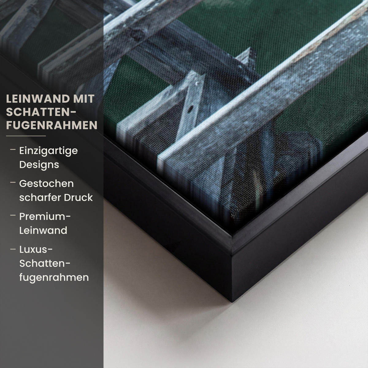 LEINWAND Bilder mit Rahmen - Natur - Berge - Schnee - Wald - Boot - 100x70 - Hellgrün, Textil (100/70cm) - MuchoWow
