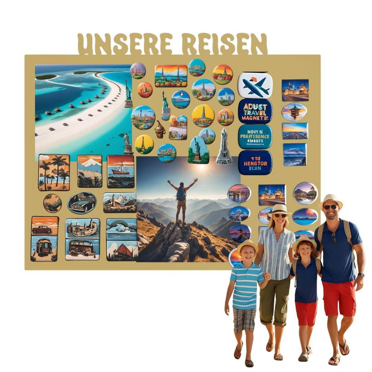 MAGNETTAFEL Unsere Reisen Goldfarben 80x55 cm - Goldfarben, Metall (80/55/0.7cm) - ANWICAR