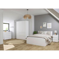 JUGENDZIMMER Joel in Weiß 4 teilig – mit 3türigem Kleiderschrank ohne Spiegel, 140er Jugendbett, Nachttisch und Kommode - Weiß, Holzwerkstoff (80/200/120cm)