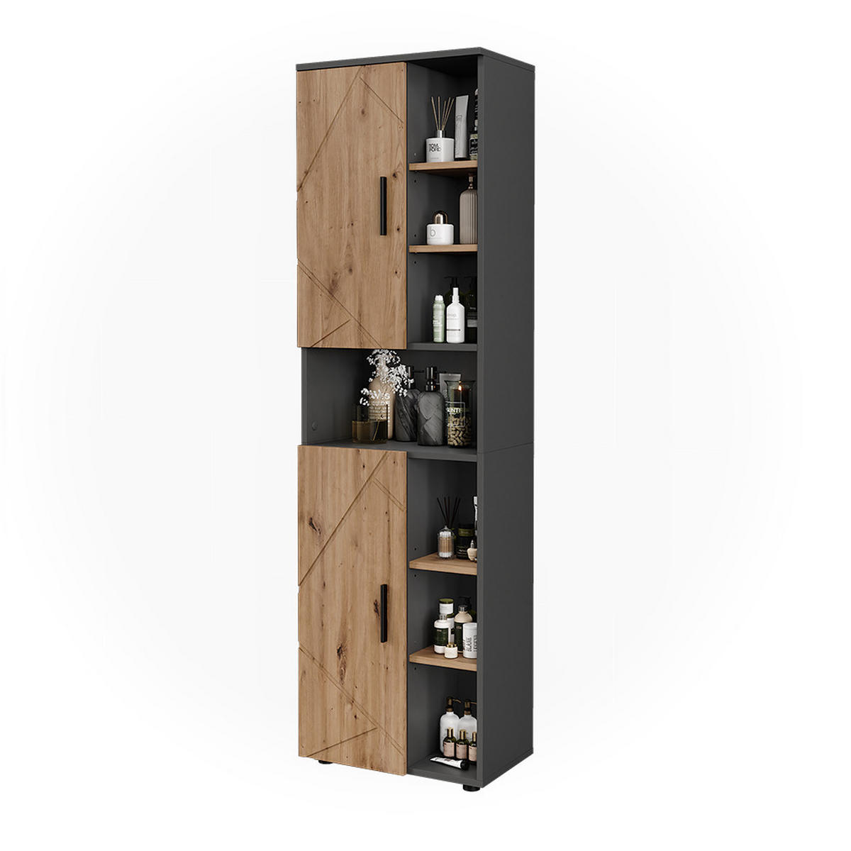 HOCHSCHRANK Irma Anthrazit/Artisan 50 x 172 cm mit 2 Türen - Anthrazit/Eiche Artisan, Holzwerkstoff (50/172/30cm) - Vicco