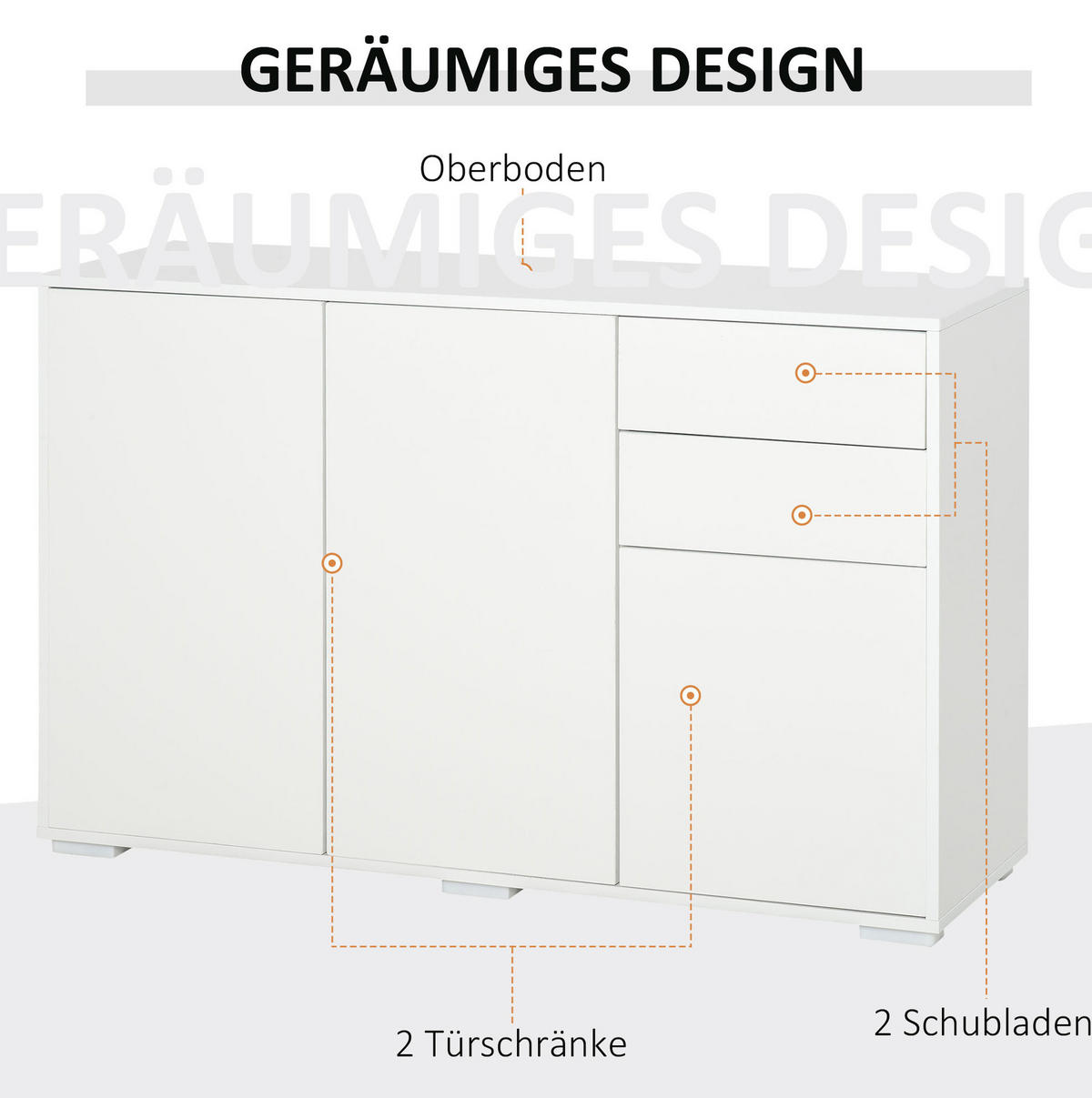 SIDEBOARD 117/36/74 cm weiß aus MDF mit Schubladen und Druckmechanismus - Weiß, Holzwerkstoff (36/74/117cm) - OKWISH
