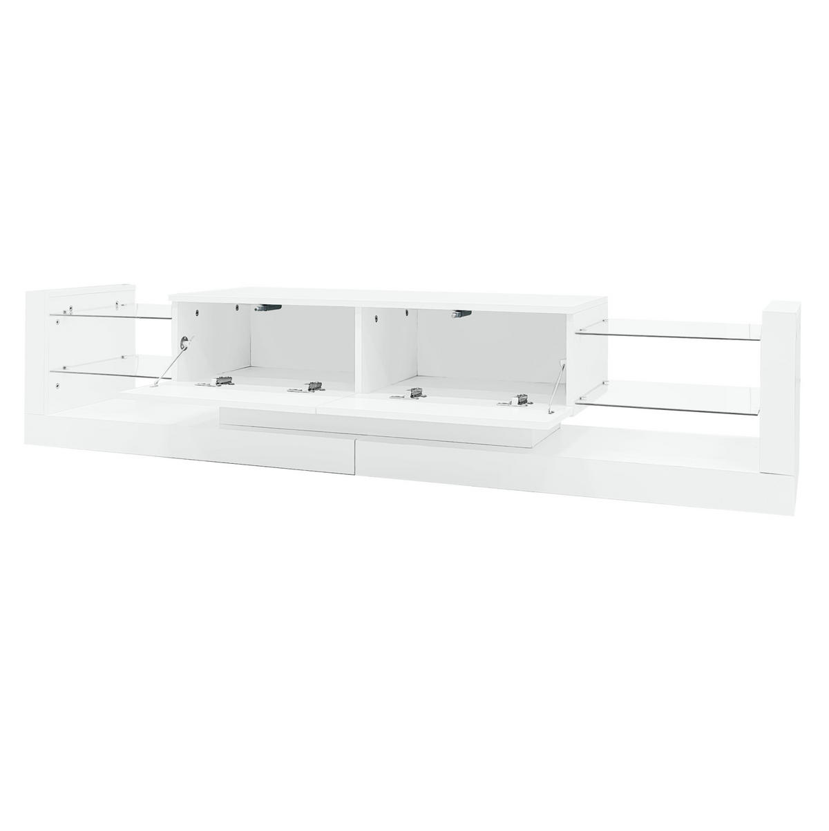 LOWBOARD 181/38/38 cm aus Spanplatte mit LED-Beleuchtung und Glasfront Weiß - Weiß, Holzwerkstoff (181/38/38cm) - Modenvie