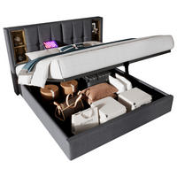 POLSTERBETT 160/200 cm mit Bettkasten, USB-C, kabellosem Laden und Matratze - Grau, Textil (160/200cm) - BEAOK
