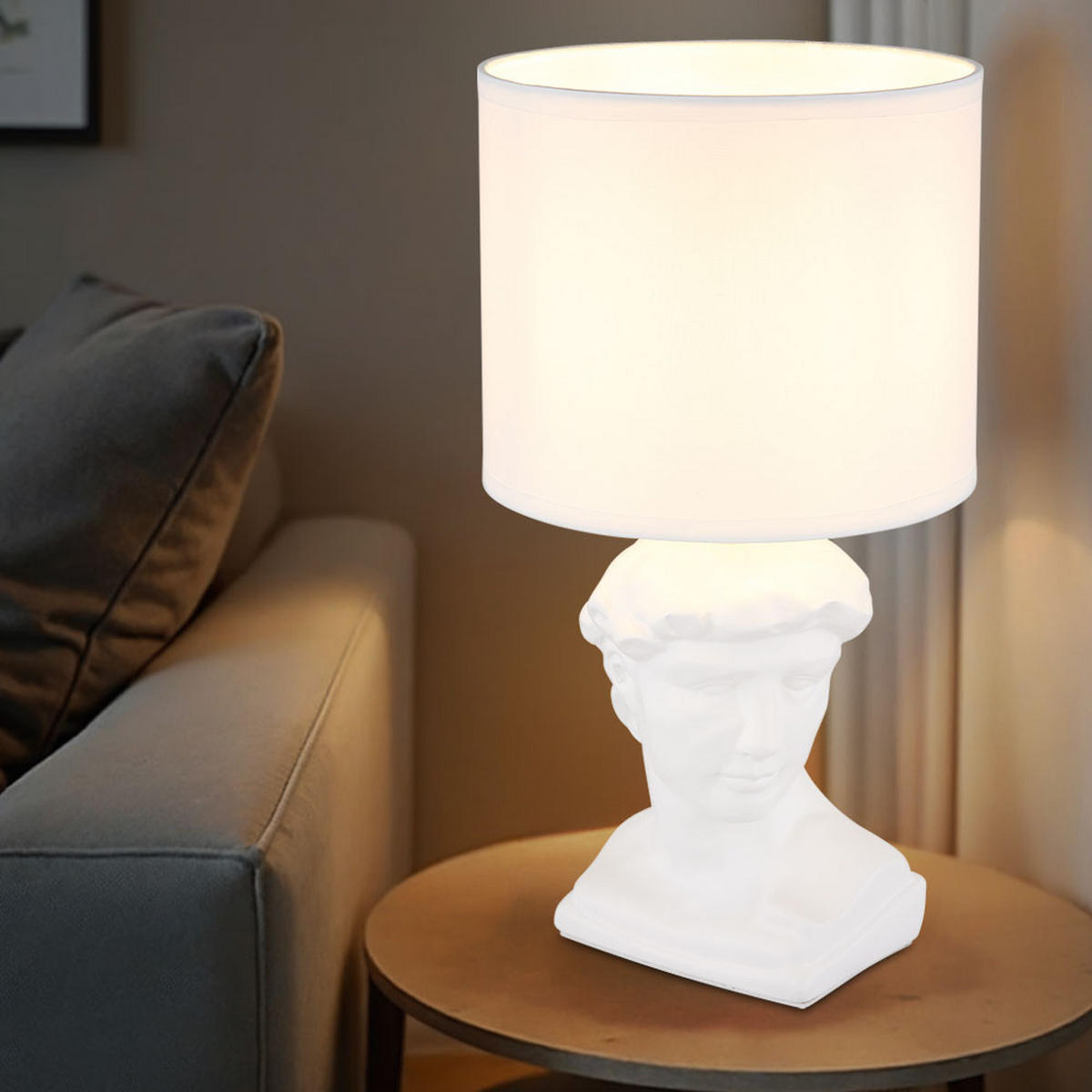 TISCHLEUCHTE HERMES Textil Weiß - Weiß, Textil (17.5/17.5/33cm) - Globo Lighting