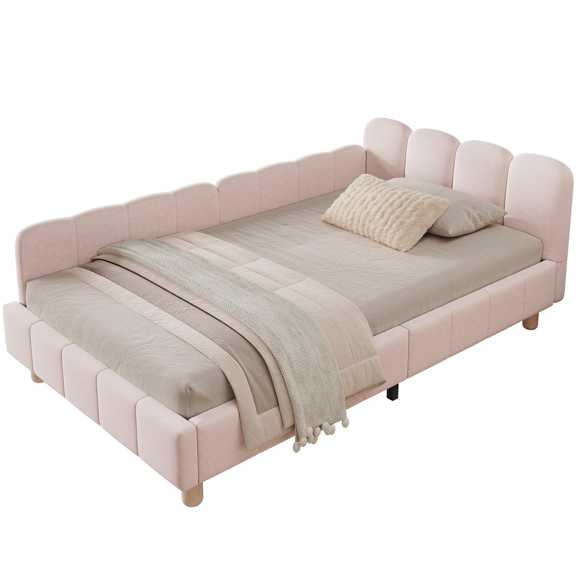 KINDERBETT 90/200 cm pink aus Samt mit Rausfallschutz - Rosa, Textil (90/200cm) - OKWISH
