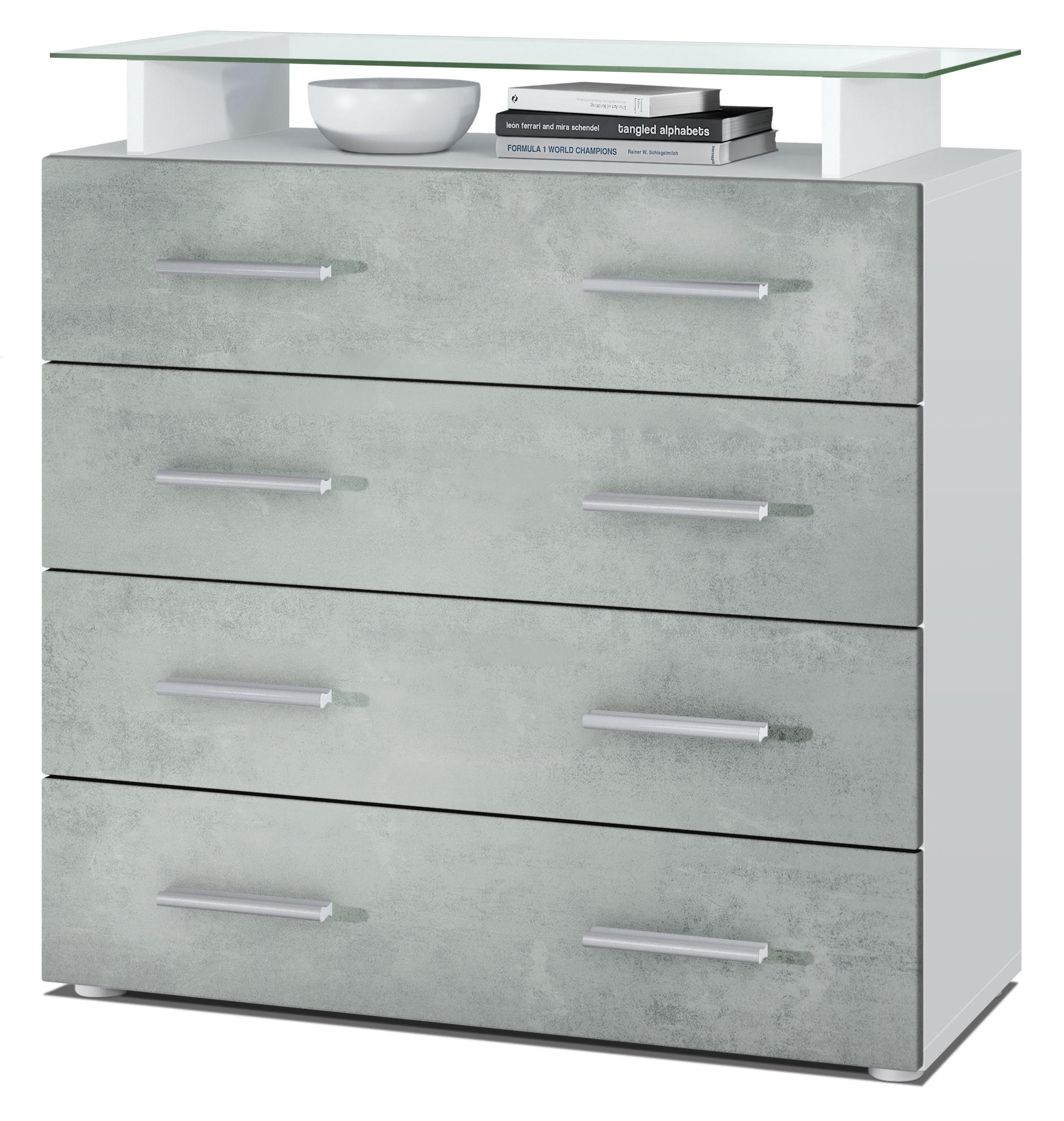 KOMMODE Pavos Beton Oxid Optik - Hellgrau, Holzwerkstoff (76/81/35cm) - Vladon