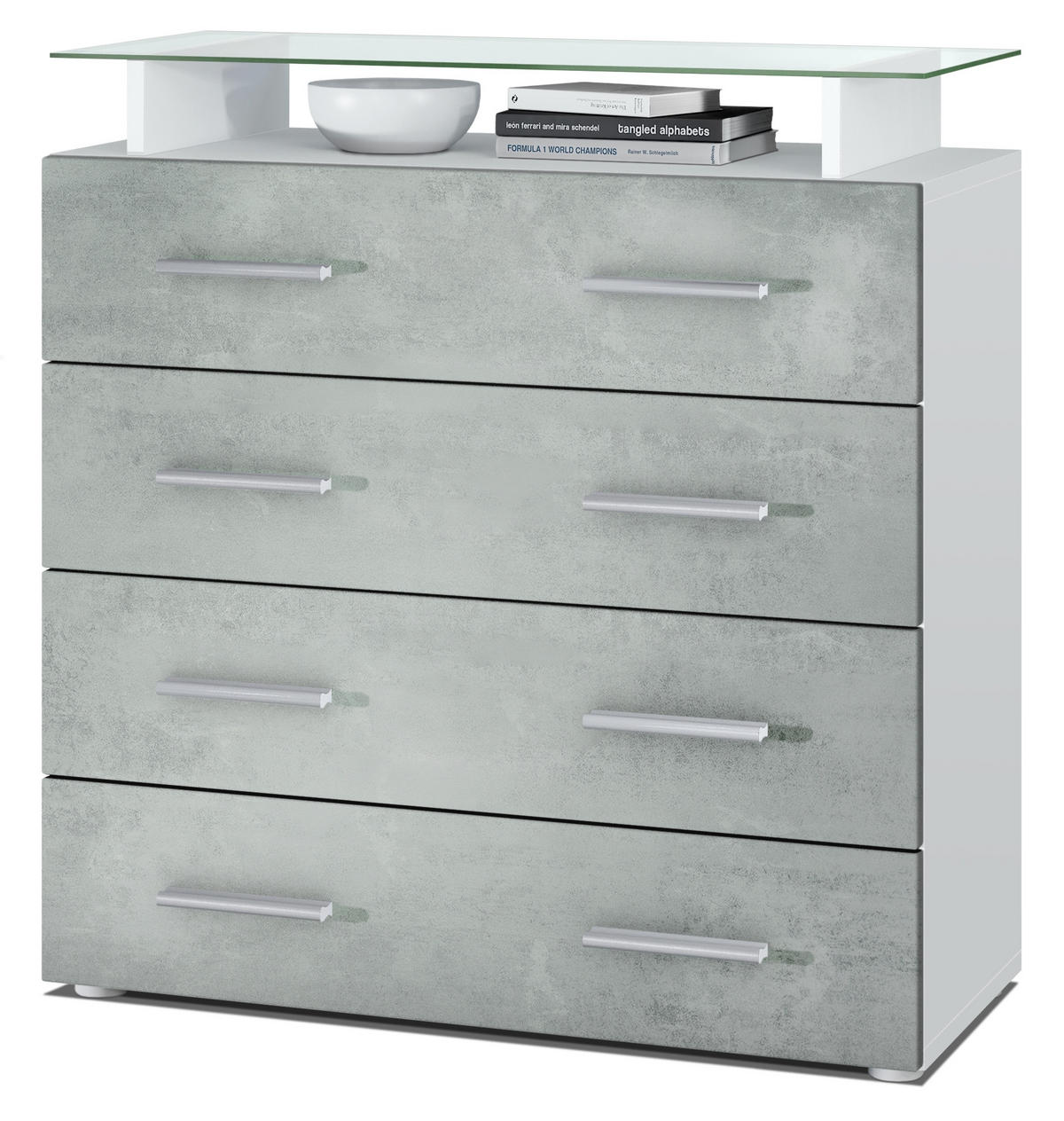 KOMMODE Pavos Beton Oxid Optik - Hellgrau, Holzwerkstoff (76/81/35cm) - Vladon