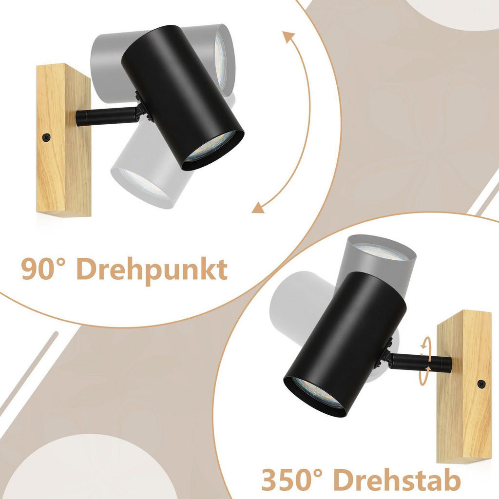 Thumbnail - Nettlife Wandleuchte, Schwarz, Holzwerkstoff, 6x17x13 cm, Lampen & Leuchten, Innenbeleuchtung, Wandleuchten
