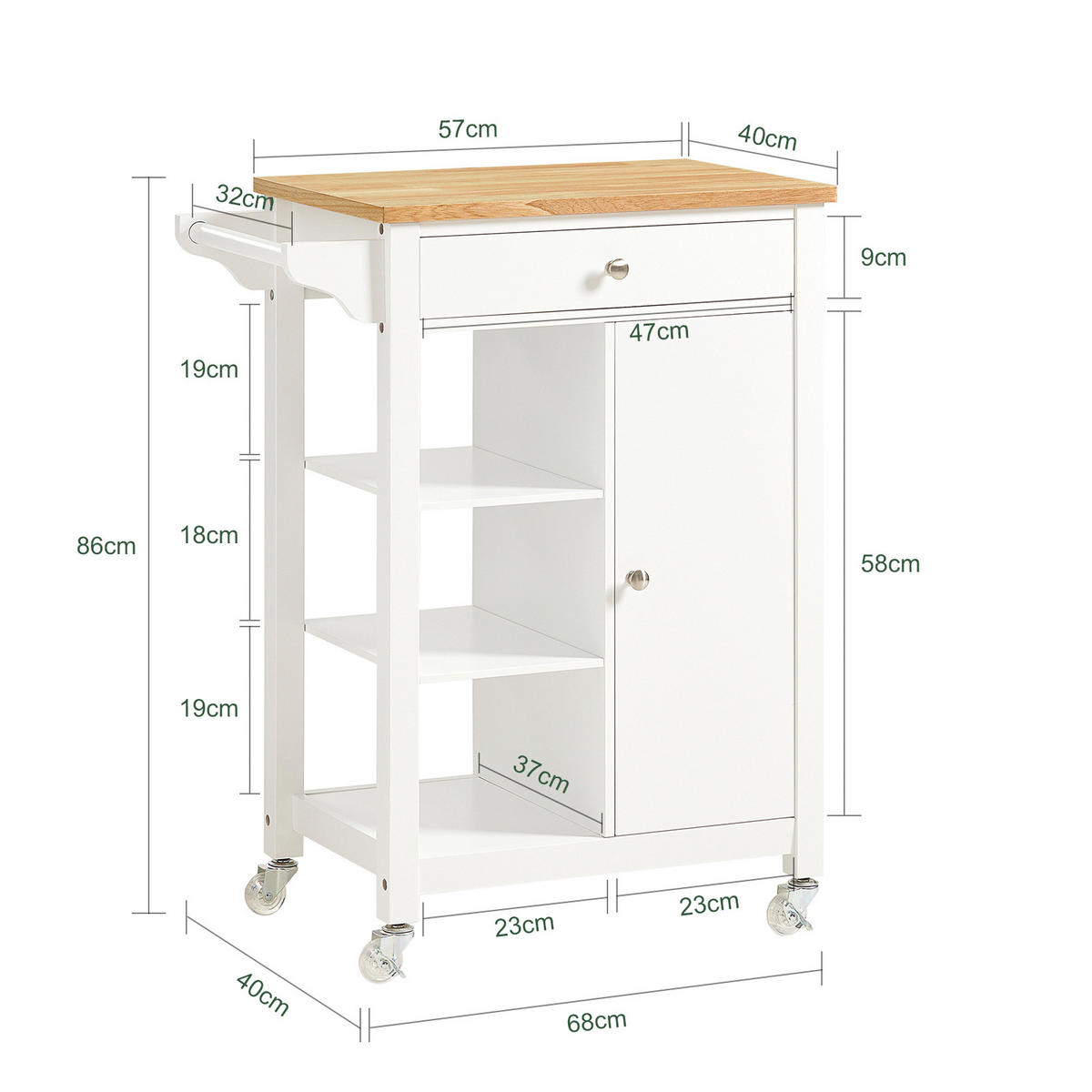KÜCHENWAGEN Weiß - Weiß, Holzwerkstoff (68/86/40cm) - SoBuy
