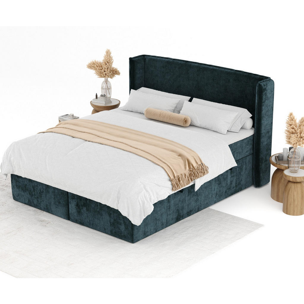Thumbnail - Maison de Reve Boxbett, Türkis, Textil, Buche, Kiefer, H3, Höhe ca. 20 cm, 160x200 cm, Oeko-Tex® Standard 100, FSC 100%,...