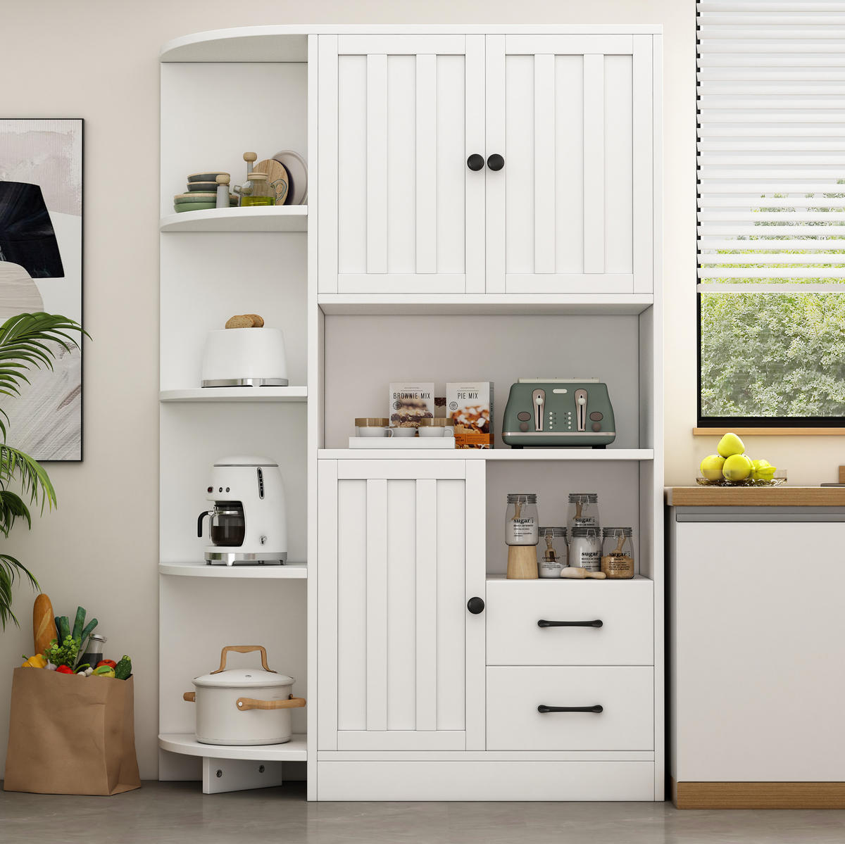 ECKSCHRANK mit 3 Türen und 2 Schubladen 104 x 35 x 155 cm Weiß - Weiß, Holzwerkstoff (35/155/104cm) - Beauniv