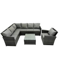 GARTENGARNITUR mit Ecksof,Couchtisch,Stuhl Polyrattan Dunkelgrau 7-Sitzer - Dunkelgrau/Grau, Glas/Kunststoff - Fimous