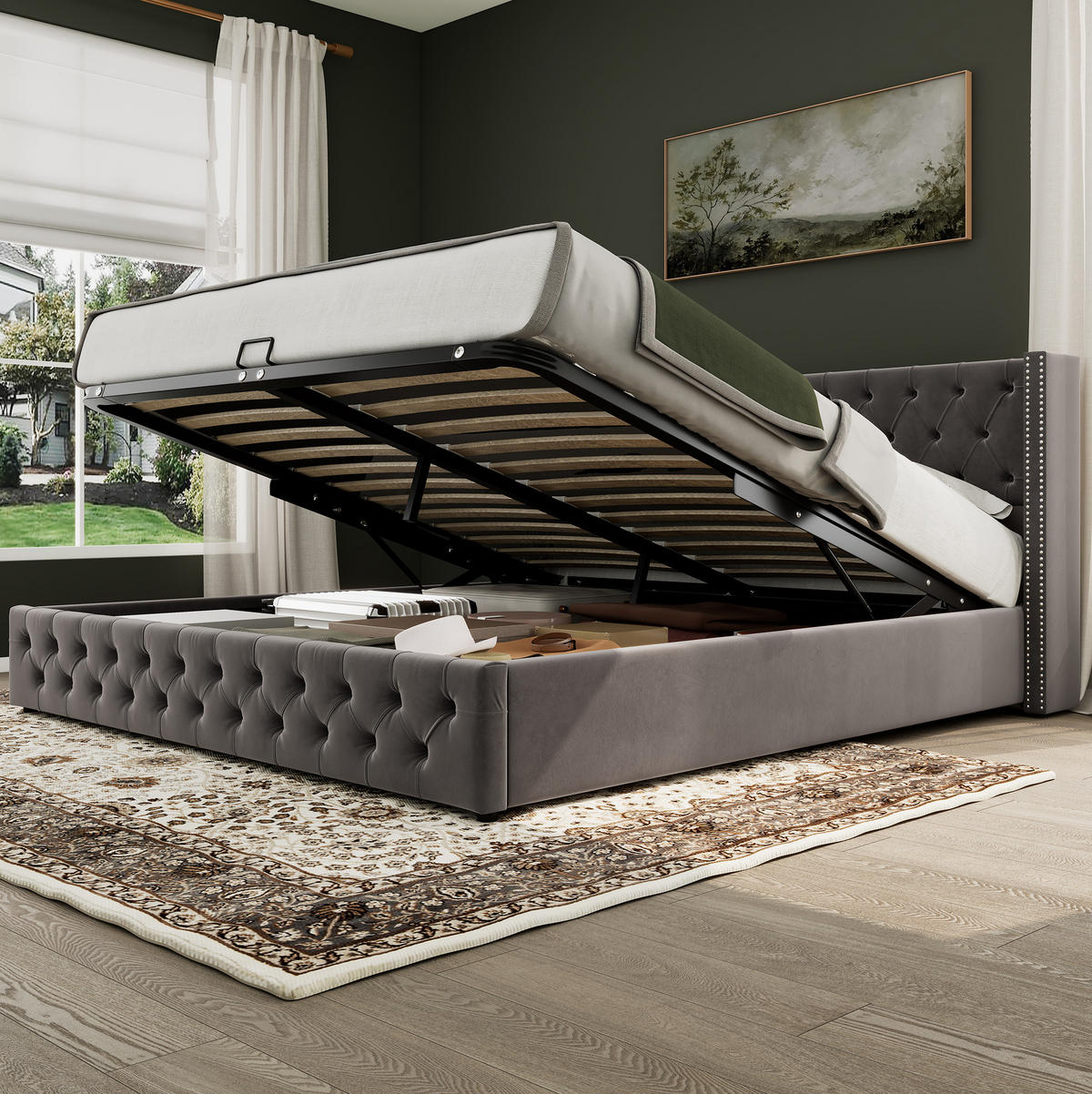 POLSTERBETT mit Bettkasten 180x200 cm Samt Grau - Grau, Metall (180/200cm) - Beauniv