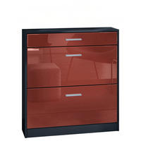 SCHUHSCHRANK Roma Schmal mit 2 Klappen und 1 Schublade, Platzsparender Schuhkipper, Schwarz/Bordeaux Hochglanz (89 x 95,5 x 23 cm) - Bordeaux, Holzwerkstoff (89/95.5/23cm) - InnoFurn