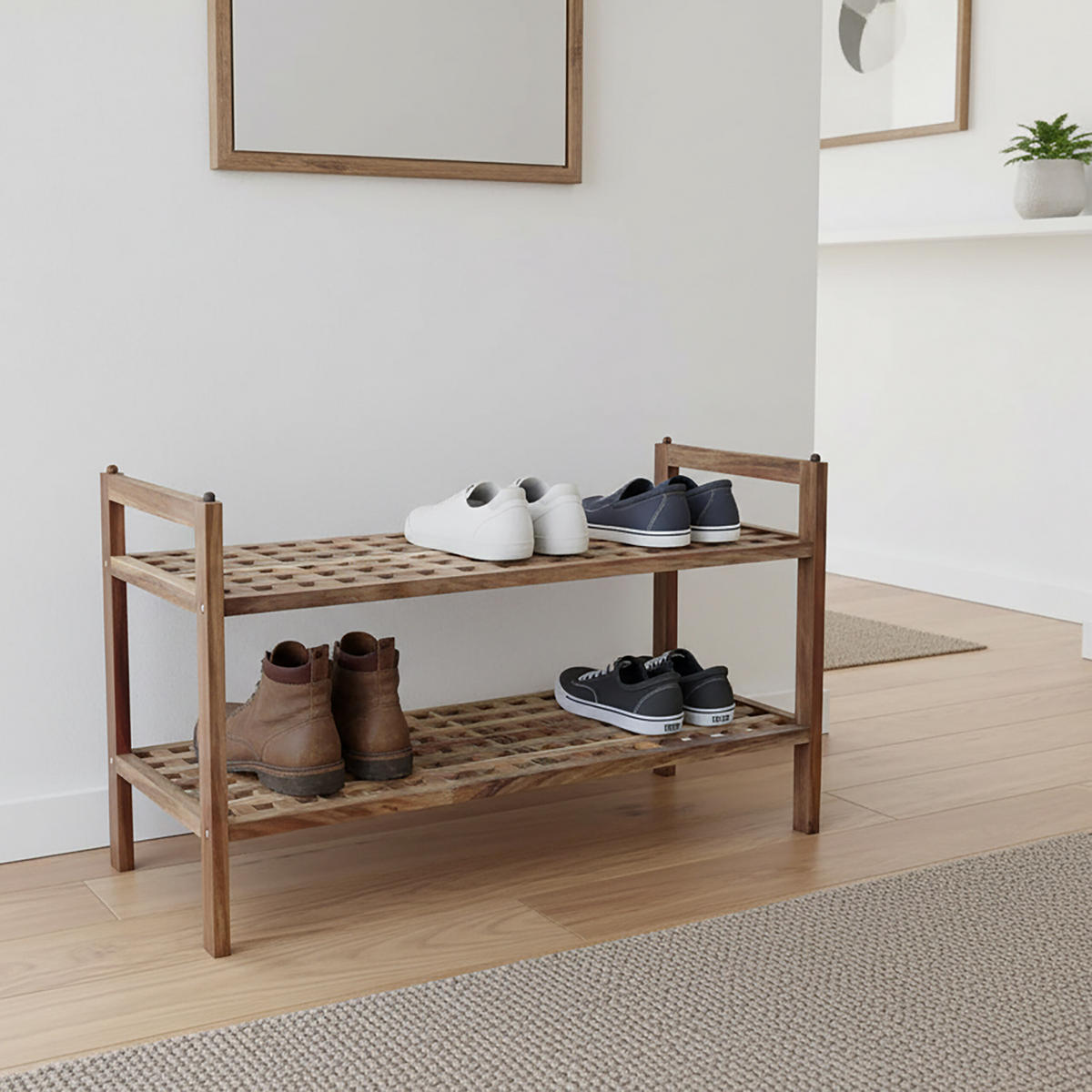 SCHUHREGAL Akazie - Hellbraun, Holz (69/41/26cm) - Relaxdays