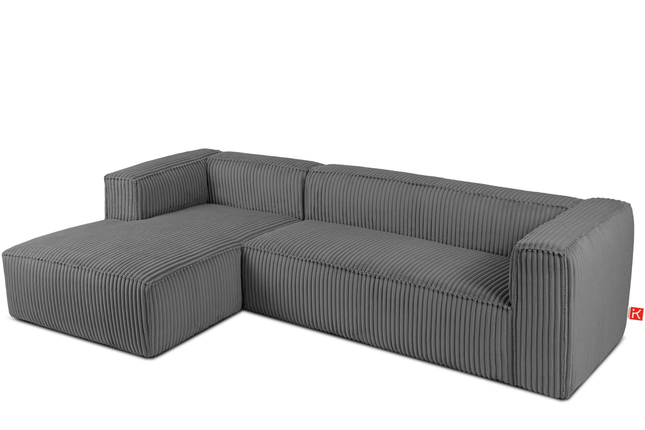 ECKSOFA-LINKS FEROX Modern, Cord-Stoff, dunkelgrau - Dunkelgrau, Textil (305/175cm) - KONSIMO®