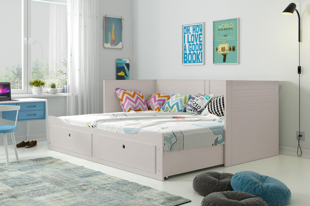 TAGESBETT Hermes 80/200 cm Kaschmir – Skandinavisches 3-in-1 Funktionsbett mit 2 Schubladen & 2 Lattenrosten - Kaschmir, Holzwerkstoff (160/200cm) - Interbeds