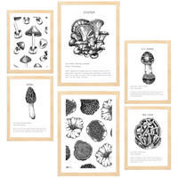 POSTER Set Mit 6 Pilzkomposition A3 & A4 Rahmen Aus Hellem Holz - Beige, Papier (29/3cm) - Nacnic