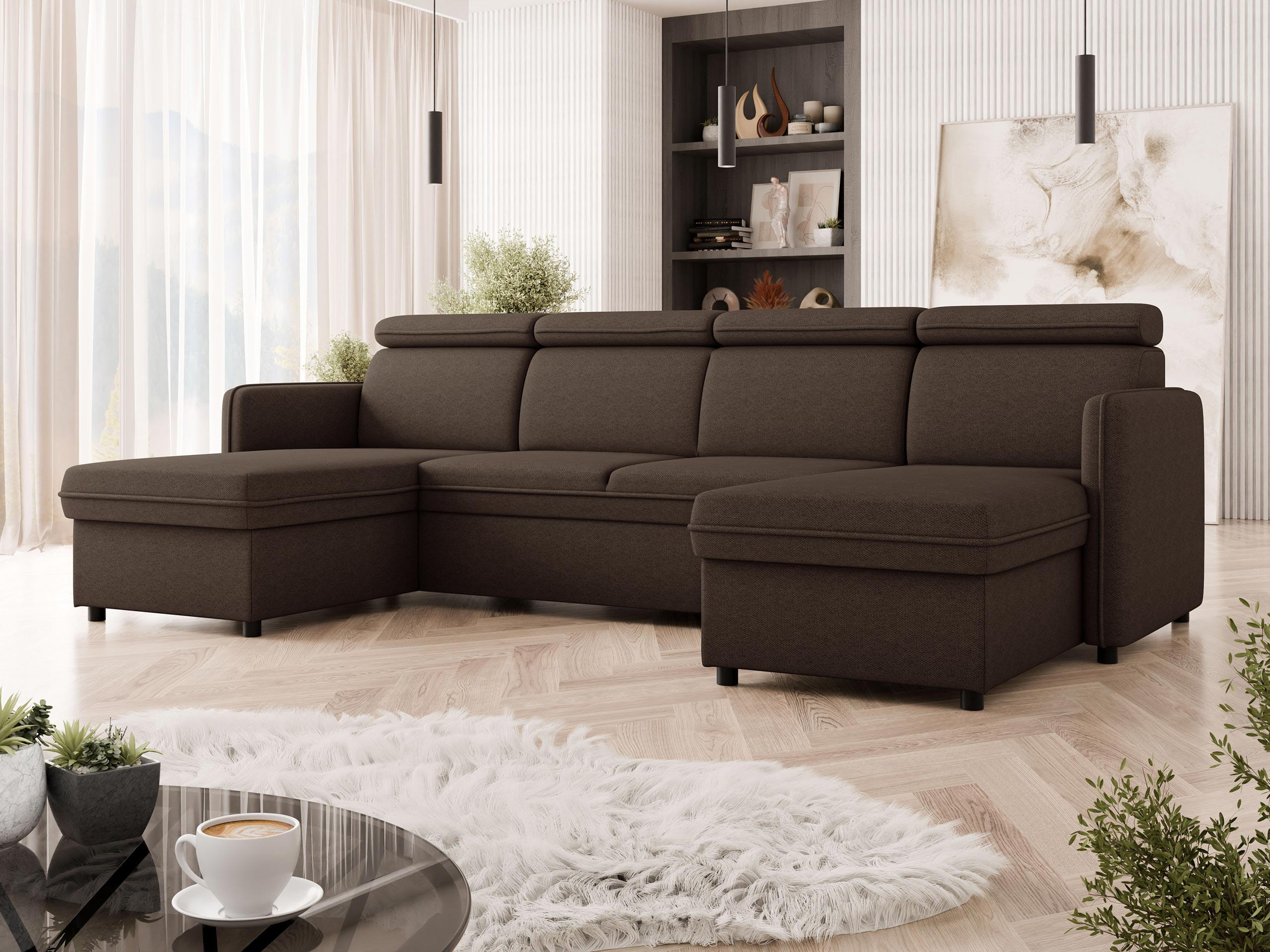 WOHNLANDSCHAFT Barcelo U - Schwarz/Braun, Holz/Textil (284/84/166cm) - MIRJAN24