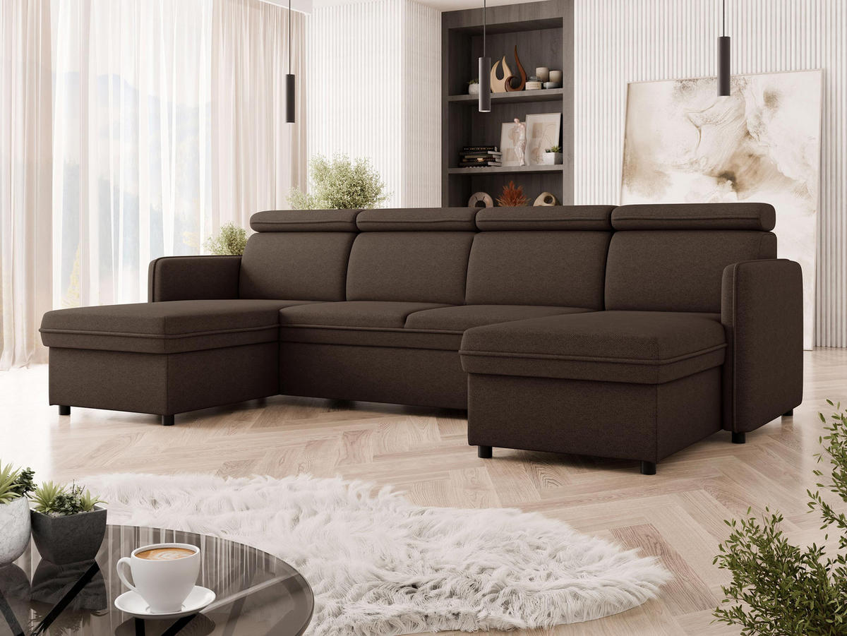 WOHNLANDSCHAFT Barcelo U - Schwarz/Braun, Holz/Textil (284/84/166cm) - MIRJAN24