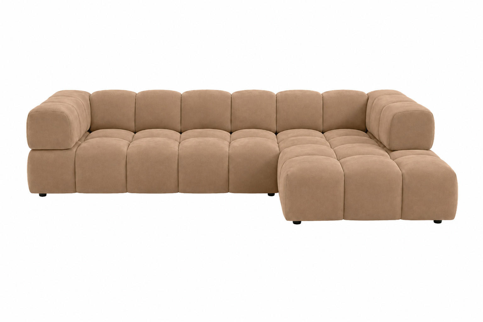 ECKSOFA L-Form, Veloursstoff Bluvel, Latte, Rechts, Averro XL - Cappuccino, Holz (320/150cm) - Kaiser Möbel