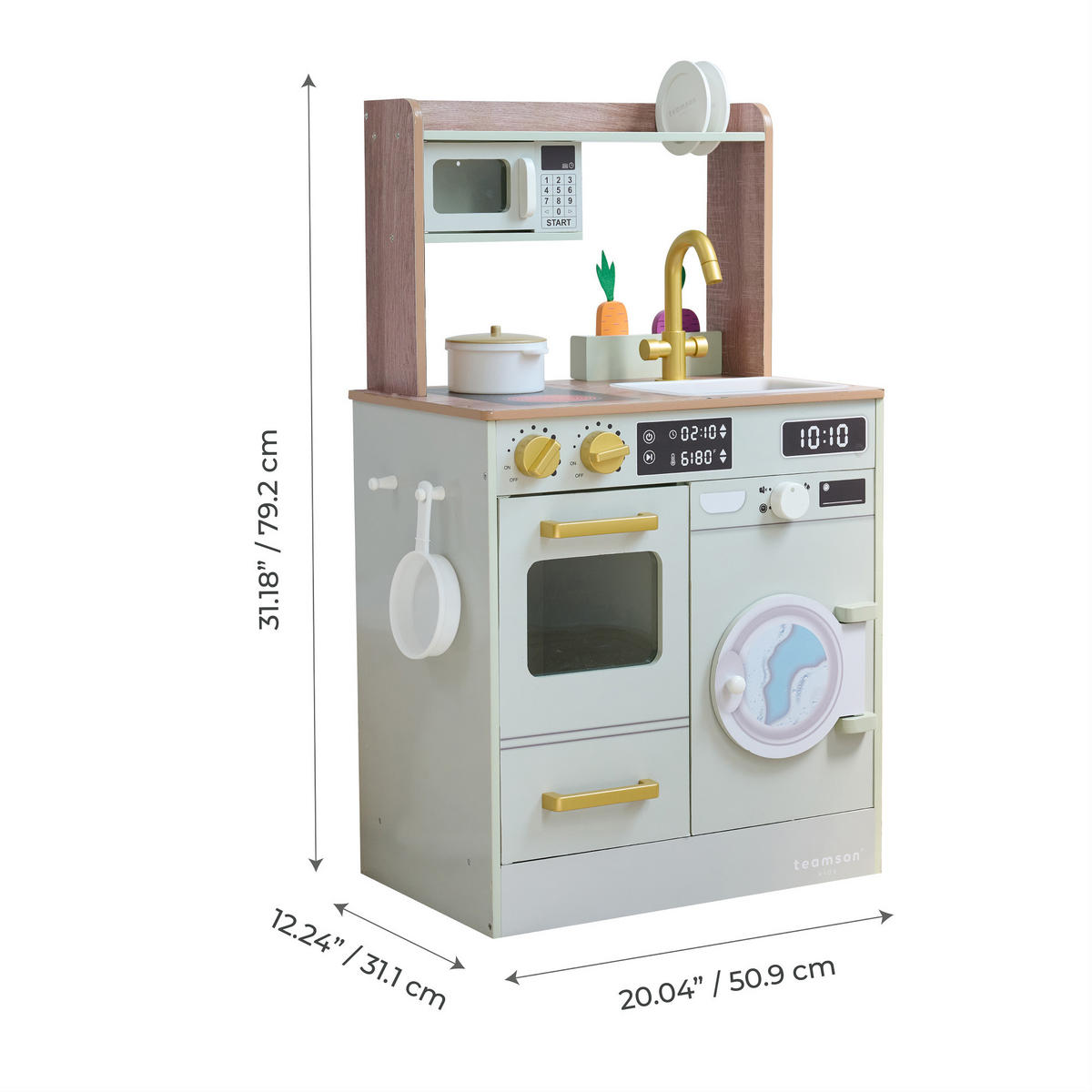 KINDERKÜCHE Spielküche, Grun, 79cm - Grün, Holzwerkstoff (51/31/79cm) - Teamson Kids