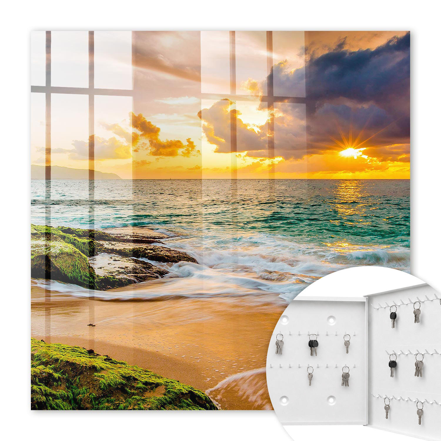 SCHLÜSSELBOX Weiß 30x30 cm – Türöffnung nach rechts - Sonnenuntergang - Orange, Metall (30/30/5cm) - TULUP