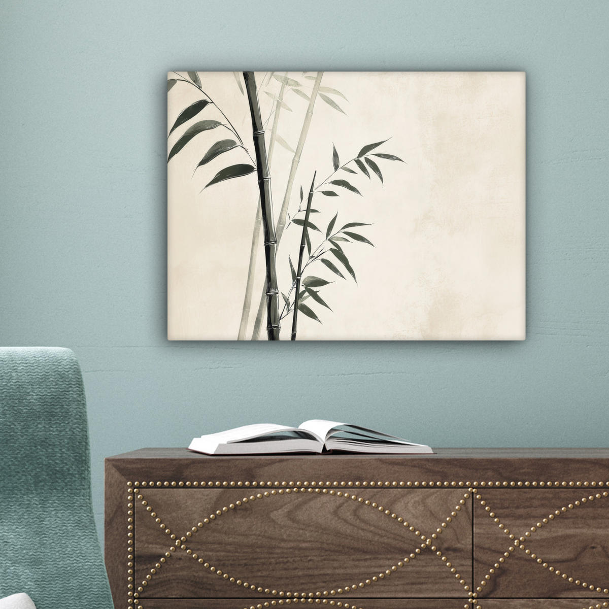 LEINWANDBILD Japandi - Bambus - Beige 40x30 cm - Eukalyptusholzfarben, Textil (40/30cm) - MuchoWow