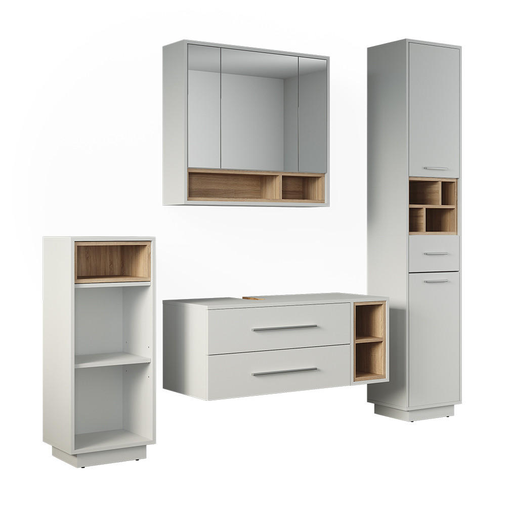 BADMÖBEL-SET Beatrice, Weiß/Sonoma, 4-teilig - Weiß/Sonoma Eiche, Holzwerkstoff (100/40/40cm) - Vicco