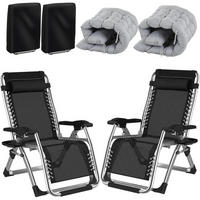 SONNENLIEGE 2er Set Grau 72 cm Breit - Schwarz, Textil (72/77/172.5cm)