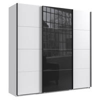 SCHWEBETÜRENSCHRANK 3-türig extrahoch in Weiß, eine Tür mit Glasfront Schwarz, B225/H236/T64 cm / 22543 - Schwarz Hochglanz/Schwarz, Holzwerkstoff/Metall (225/236/64cm) - luma-home