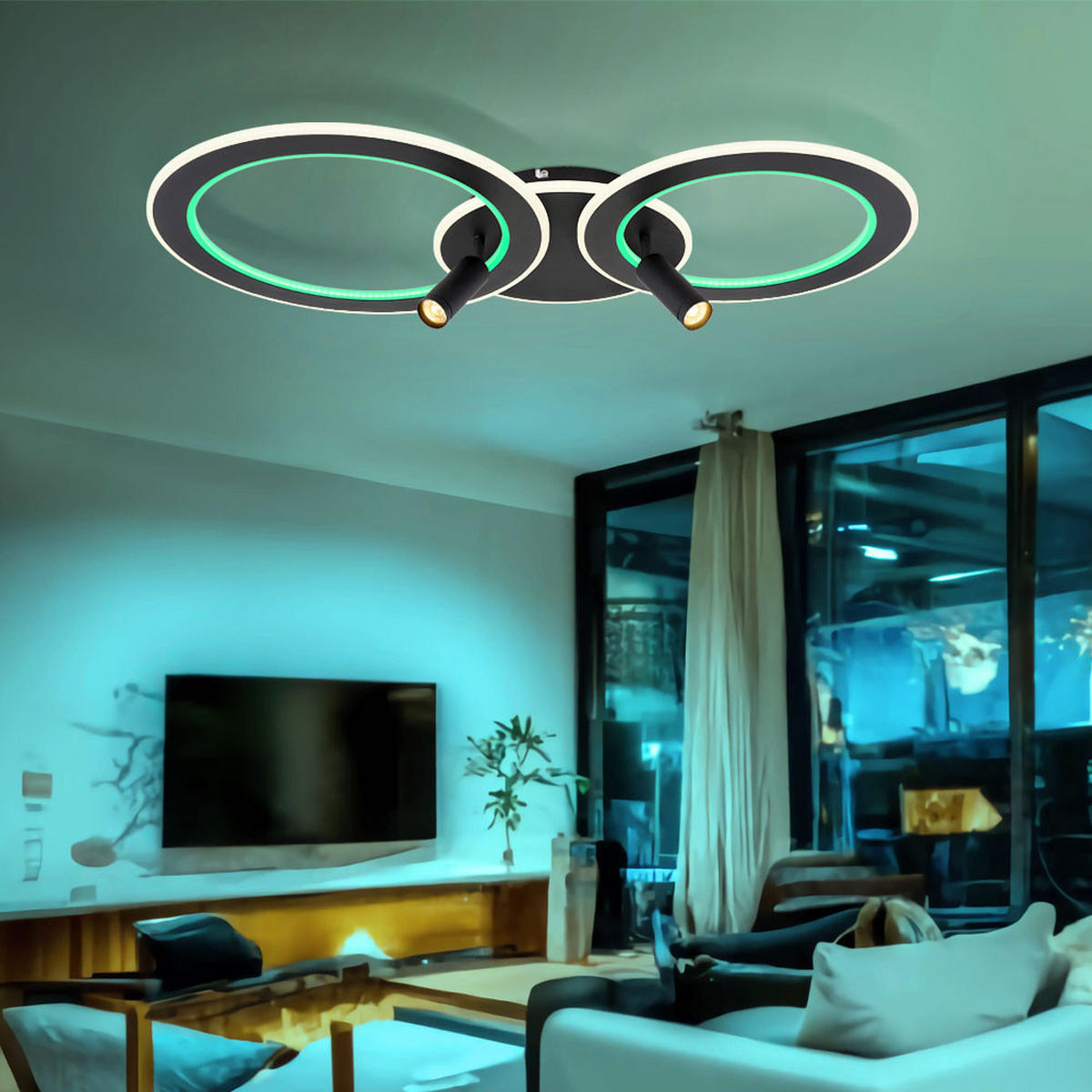 LED DECKENLEUCHTE MARIAN Schwarz Opal - Schwarz, Metall (89.5/50.7/13.5cm) - Globo Lighting