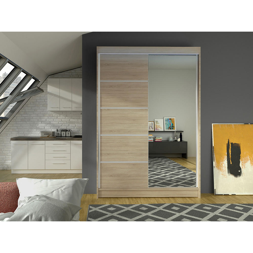 Thumbnail - Mirjan24 Schwebetürenschrank, Sonoma Eiche, Holzwerkstoff, 5 Fächer, Rechteckig, 120x200x58 cm, Schlafzimmer, Kleidersch...