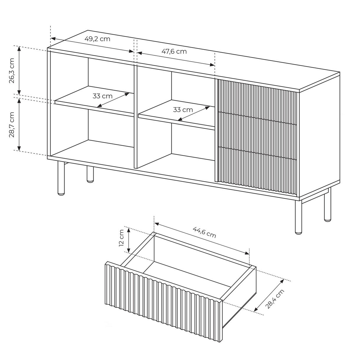 SIDEBOARD Trentinis 2T 3S Beige 153,5/81,4/39,5 cm – Geriffelte Fronten - Eichefarben, Holzwerkstoff/Metall (153.5/79.8/39.5cm) - AX Living