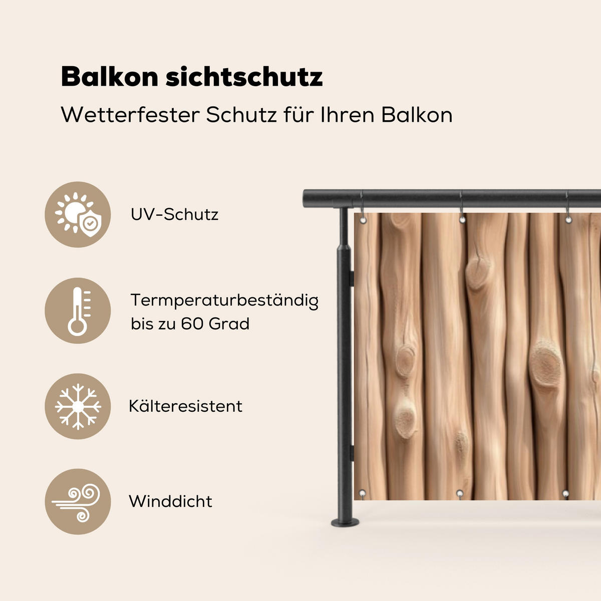 BALKON-SICHTSCHUTZ Holz - Stiel - Hellbraun - Ahornfarben, Kunststoff (500/110cm) - MuchoWow
