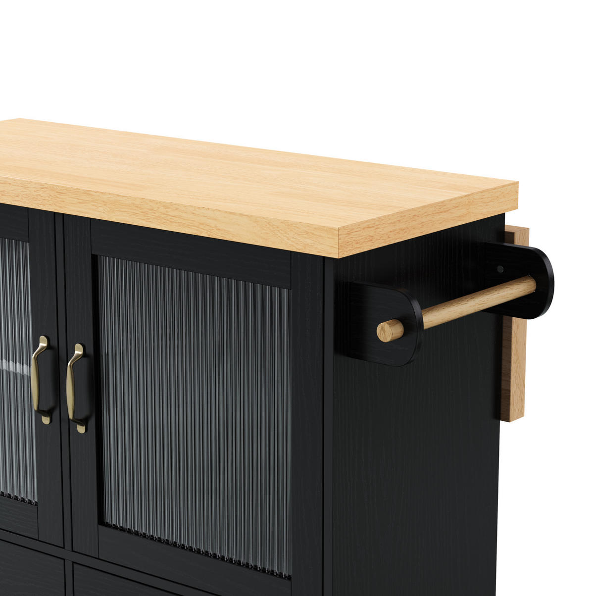 KUCHYŇSKÝ ostrůvek z MDF 100x70x91,5 cm černá/přírodní na kolečkách s výklopnou deskou a úložným prostorem - černá, kompozitní dřevo (100/91.5/70cm) - Modfu
