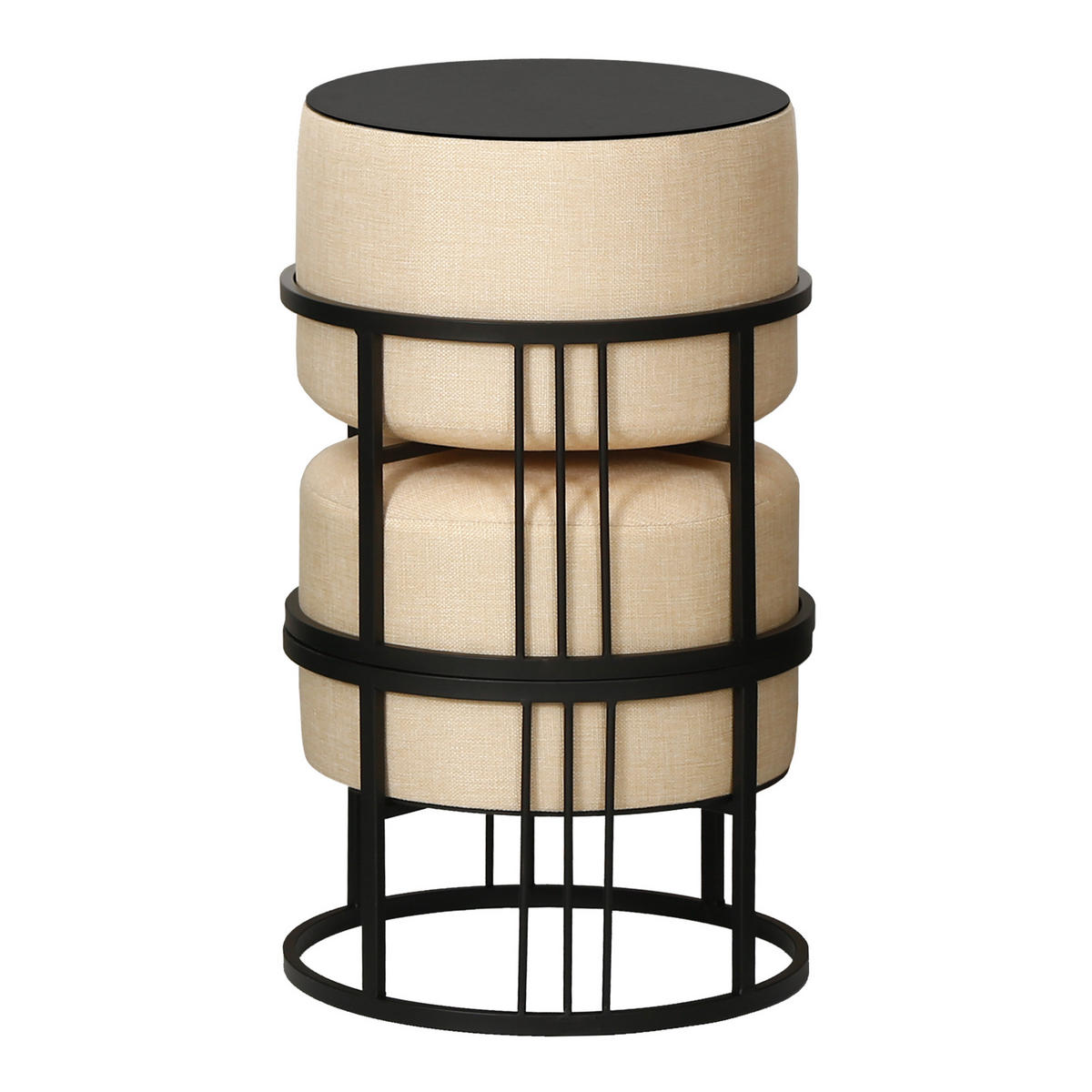 SADA STOLIČEK 2 KS. Tas - černá/béžová, kov/kompozitní dřevo (38/38/38cm) - [en.casa]