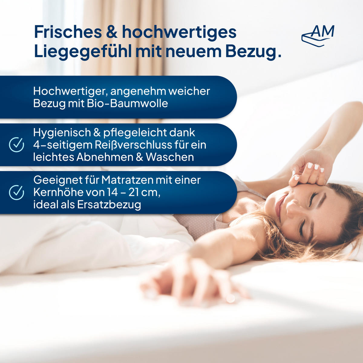 MATRATZENBEZUG Bio Baumwolle 100/200cm für 16cm Kernhöhe - Weiß, Textil (100/200cm) - AM Qualitätsmatratzen