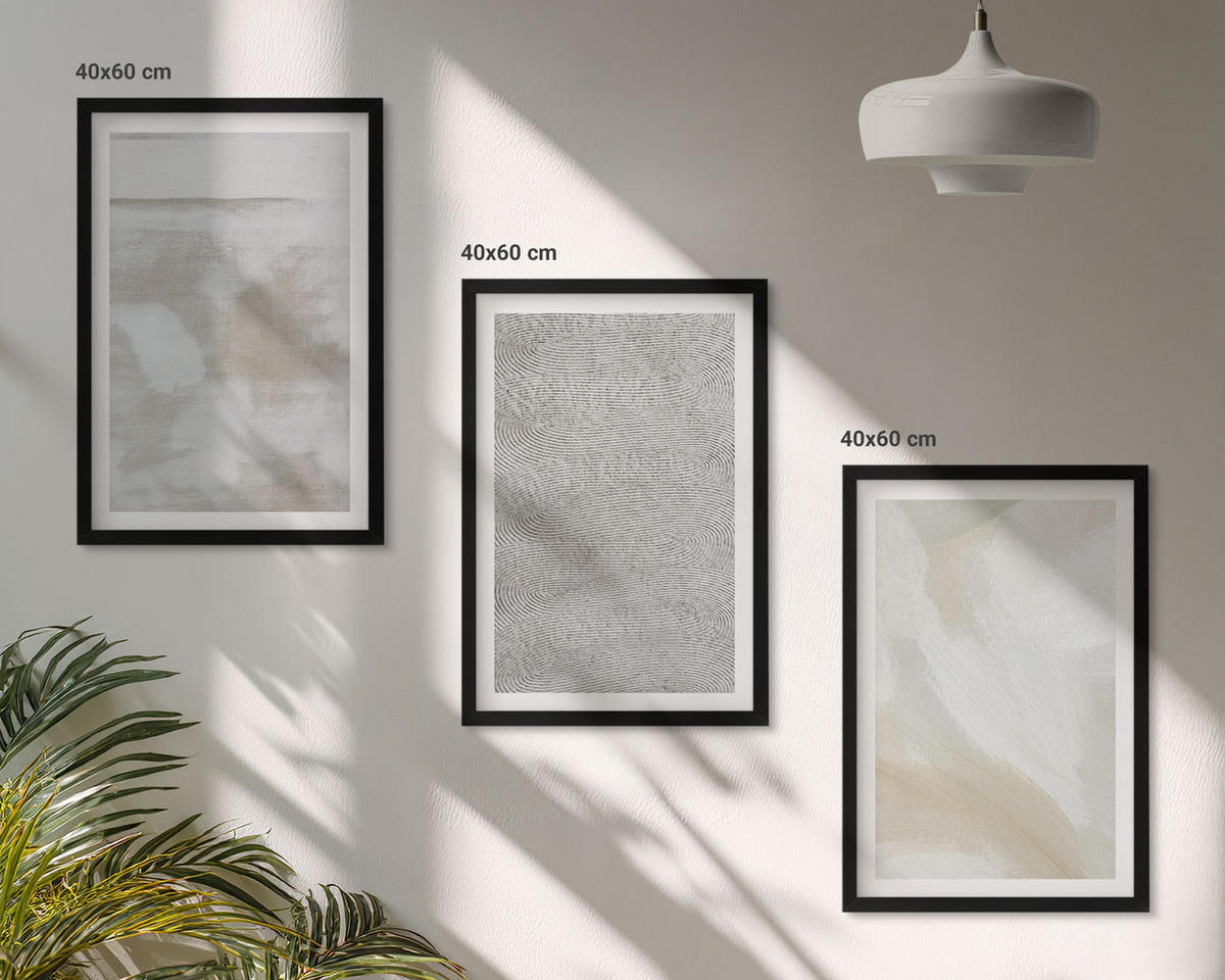 BILDER SET 3er Set - 40x60 cm Schwarzer Rahmen - Abstraktes modernes Design - Schwarz, Kunststoff (40/60cm) - TULUP